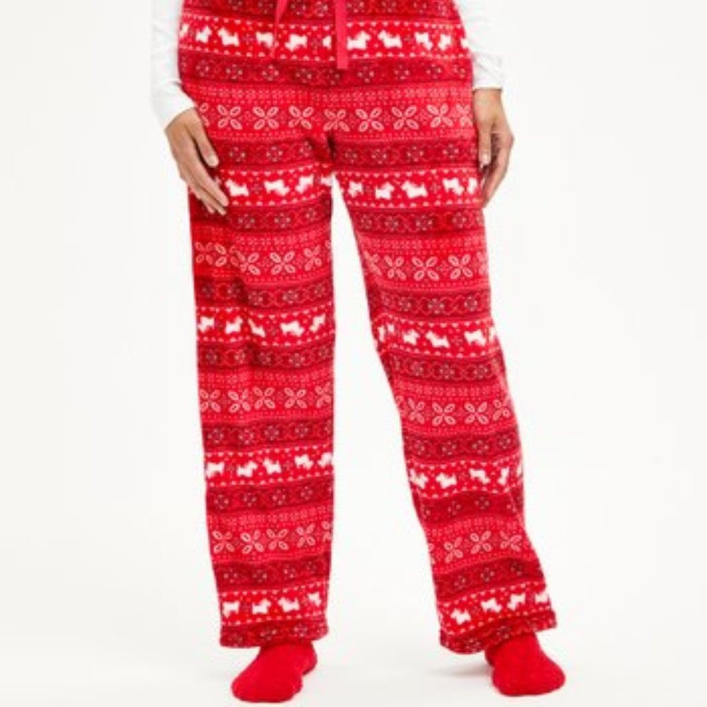 NWT  2 PIECE SET!! Laura Ashley Scottie Dog Stripe Pajama Pants & Red Socks - 1X